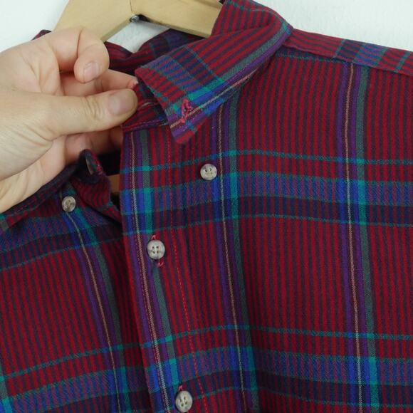 Pendleton Large Button Down Shirt USA Wool Plaid Heritage Dad Burgundy Outdoors - Picture 3 of 9